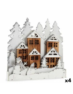 Figurine Décorative Lumière ville Blanc Marron Bois 44 x 44,7 x 6 cm (4 Unités)