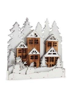 Figurine Décorative Lumière ville Blanc Marron Bois 44 x 44,7 x 6 cm (4 Unités) 2