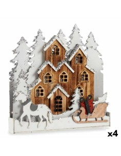 Figurine Décorative Lumière ville Blanc Marron Bois 44 x 44,5 x 6 cm (4 Unités)