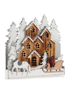 Figurine Décorative Lumière ville Blanc Marron Bois 44 x 44,5 x 6 cm (4 Unités) 2