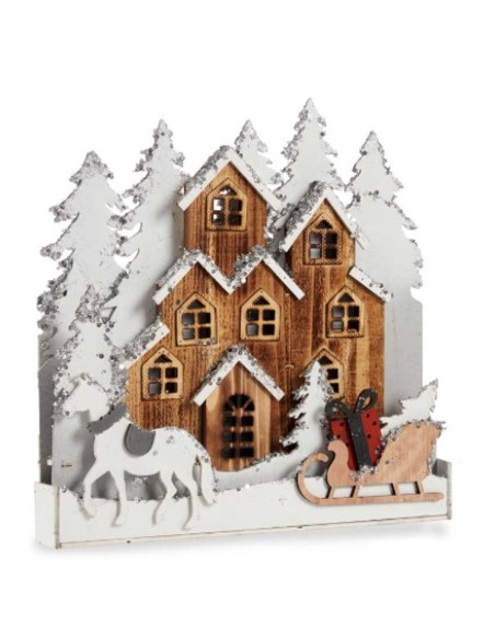 Figurine Décorative Lumière ville Blanc Marron Bois 44 x 44,5 x 6 cm (4 Unités)