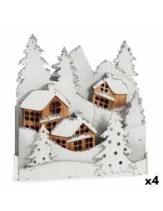 Figurine Décorative Lumière ville Blanc Marron Bois 44 x 48 x 7,5 cm (4 Unités)