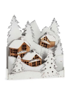 Figurine Décorative Lumière ville Blanc Marron Bois 44 x 48 x 7,5 cm (4 Unités) 2