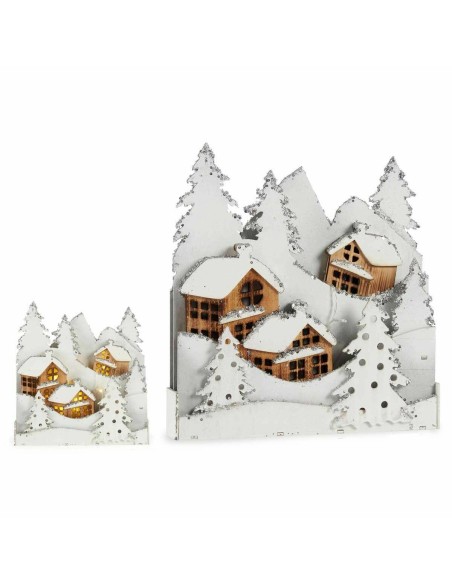 Figurine Décorative Lumière ville Blanc Marron Bois 44 x 48 x 7,5 cm (4 Unités)