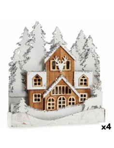 Figurine Décorative Lumière ville Blanc Marron Bois 44 x 43 x 6 cm (4 Unités)