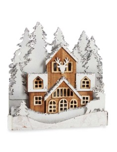 Figurine Décorative Lumière ville Blanc Marron Bois 44 x 43 x 6 cm (4 Unités) 2