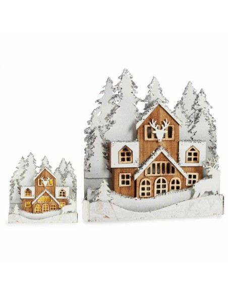 Figurine Décorative Lumière ville Blanc Marron Bois 44 x 43 x 6 cm (4 Unités)