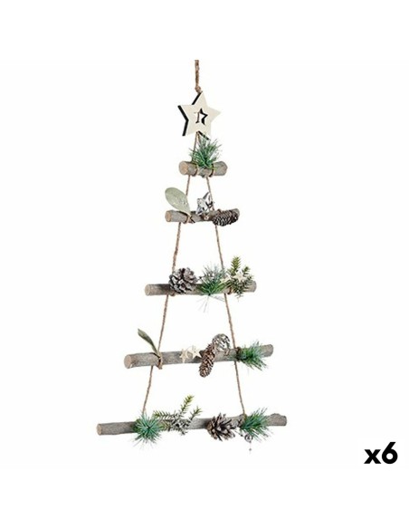 Décorations de Noël Krist+ 95851 Marron Argenté Bois Plastique Sapin de Noël 34 x 5 x 65 cm (6 Unités)