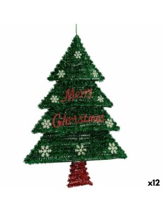Décorations de Noël Pendentif Sapin de Noël guirlande Lumière LED Rouge Vert polypropylène PET 44 x 58,8 x 7 cm (12 Unités)