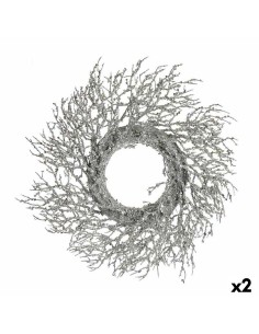 Couronne de Noël Branche Argenté Plastique 50 x 10 x 50 cm (2 Unités)