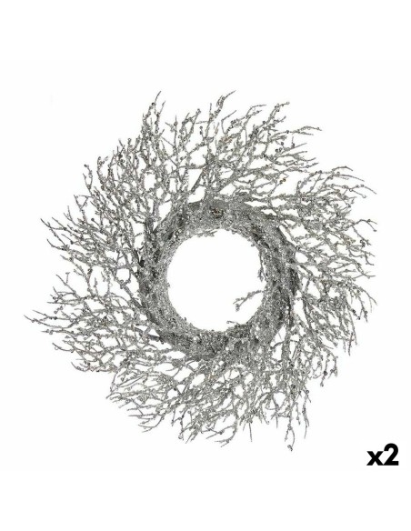 Couronne de Noël Branche Argenté Plastique 50 x 10 x 50 cm (2 Unités)