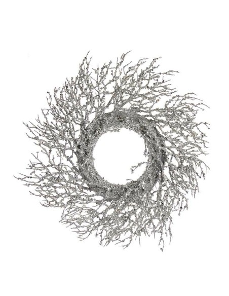 Couronne de Noël Branche Argenté Plastique 50 x 10 x 50 cm (2 Unités)