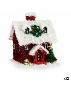 Figurine Décorative Maison guirlande Blanc Rouge polypropylène PET 19 x 24,5 x 19 cm (12 Unités)