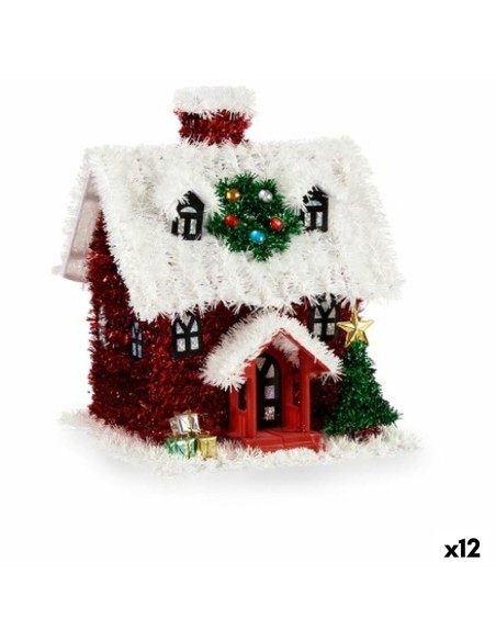Figurine Décorative Maison guirlande Blanc Rouge polypropylène PET 19 x 24,5 x 19 cm (12 Unités)