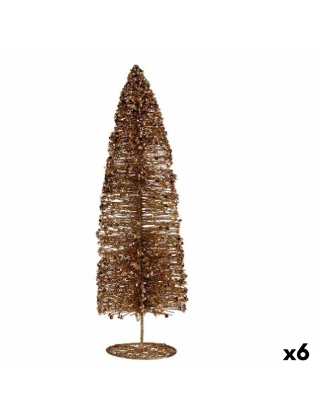 Figurine Décorative Sapin de Noël Paillettes Doré 10 x 41 x 10 cm (6 Unités)