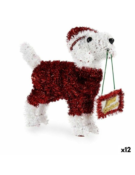 Figurine Décorative Chien guirlande Blanc Rouge polypropylène PET 9 x 23 x 29,5 cm (12 Unités)