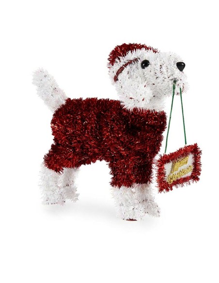 Figurine Décorative Chien guirlande Blanc Rouge polypropylène PET 9 x 23 x 29,5 cm (12 Unités)