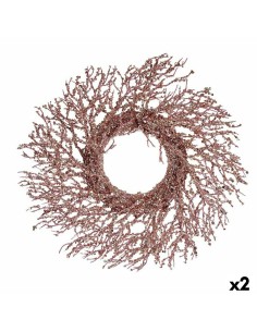 Couronne de Noël Branche Rose Plastique 50 x 10 x 50 cm (2 Unités)