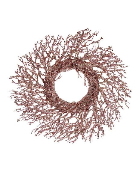 Couronne de Noël Branche Rose Plastique 50 x 10 x 50 cm (2 Unités)
