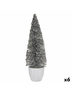 Figurine Décorative Sapin de Noël Blanc Argenté Plastique 10 x 33 x 10 cm (6 Unités)