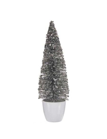 Figurine Décorative Sapin de Noël Blanc Argenté Plastique 10 x 33 x 10 cm (6 Unités)