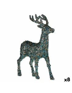 Figurine Décorative renne de noël Paillettes Bleu Doré Plastique 15 x 45 x 30 cm (8 Unités)