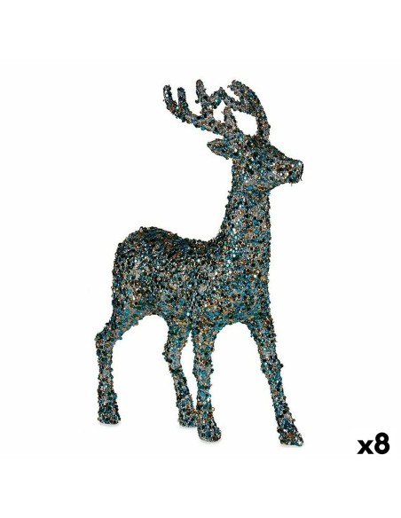 Figurine Décorative renne de noël Paillettes Bleu Doré Plastique 15 x 45 x 30 cm (8 Unités)