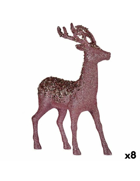 Figurine Décorative renne de noël Rose Plastique 15 x 45 x 30 cm (8 Unités)