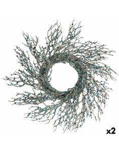 Couronne de Noël Branche Bleu Plastique 50 x 10 x 50 cm (2 Unités)