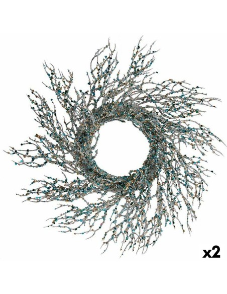 Couronne de Noël Branche Bleu Plastique 50 x 10 x 50 cm (2 Unités)