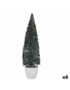 Figurine Décorative Sapin de Noël Bleu Doré Plastique 10 x 38 x 10 cm (6 Unités)