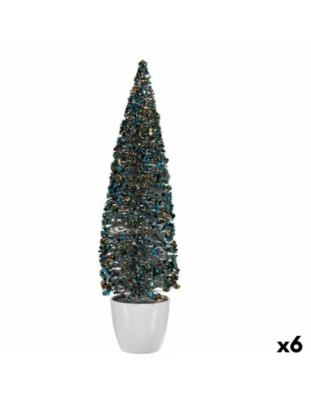 Figurine Décorative Sapin de Noël Bleu Doré Plastique 10 x 38 x 10 cm (6 Unités)