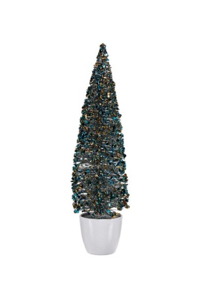 Figurine Décorative Sapin de Noël Bleu Doré Plastique 10 x 38 x 10 cm (6 Unités)