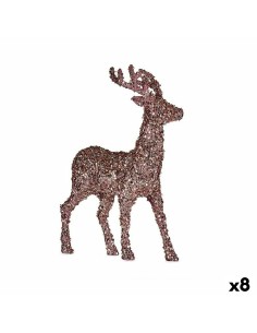Figurine Décorative renne de noël Paillettes Rose Doré Plastique 15 x 45 x 30 cm (8 Unités)