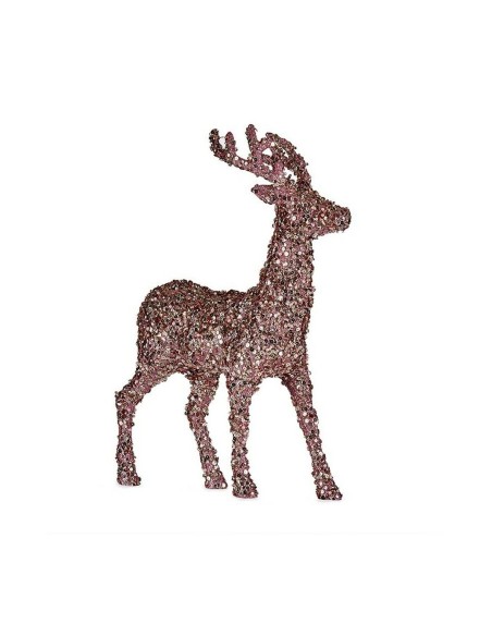 Figurine Décorative renne de noël Paillettes Rose Doré Plastique 15 x 45 x 30 cm (8 Unités)