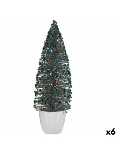 Figurine Décorative Sapin de Noël Bleu Doré Plastique 10 x 33 x 10 cm (6 Unités)