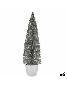 Figurine Décorative Sapin de Noël Argenté Plastique 10 x 38 x 10 cm (6 Unités)