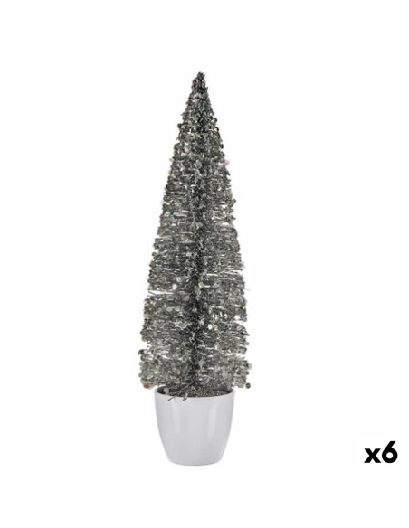 Figurine Décorative Sapin de Noël Argenté Plastique 10 x 38 x 10 cm (6 Unités)
