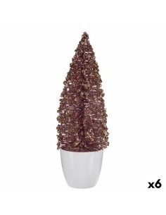 Figurine Décorative Sapin de Noël Rose Doré Plastique 9 x 28 x 9 cm (6 Unités)