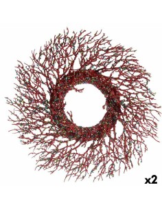 Couronne de Noël Branche Rouge Plastique 50 x 10 x 50 cm (2 Unités)
