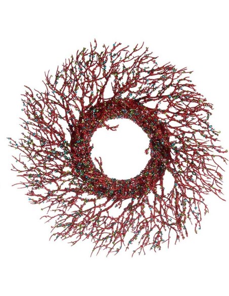 Couronne de Noël Branche Rouge Plastique 50 x 10 x 50 cm (2 Unités)