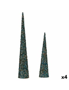 Ensemble de Figurines Cônes Paillettes Bleu Doré Plastique (4 Unités)