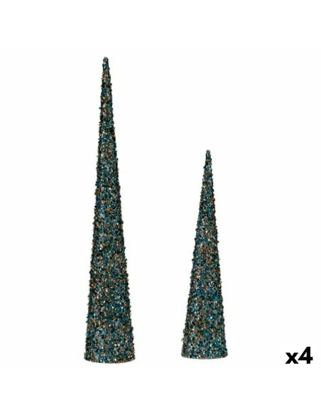 Ensemble de Figurines Cônes Paillettes Bleu Doré Plastique (4 Unités)