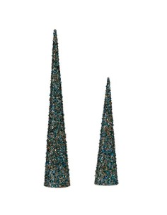 Ensemble de Figurines Cônes Paillettes Bleu Doré Plastique (4 Unités) 2