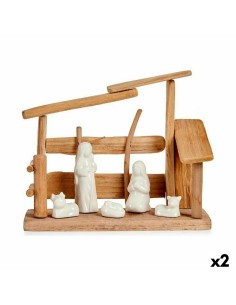 Crèche de Noël Blanc Naturel Bois Céramique 10 x 21 x 25 cm (2 Unités)