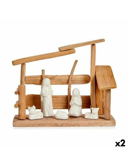Crèche de Noël Blanc Naturel Bois Céramique 10 x 21 x 25 cm (2 Unités)