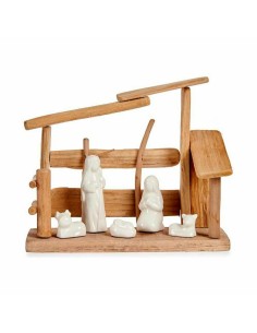 Crèche de Noël Blanc Naturel Bois Céramique 10 x 21 x 25 cm (2 Unités) 2