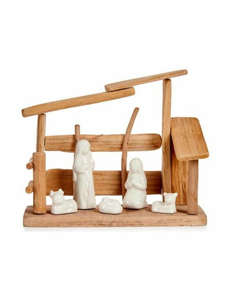 Crèche de Noël Blanc Naturel Bois Céramique 10 x 21 x 25 cm (2 Unités)