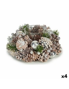 Bougeoirs de Noël Blanc Transparent Argenté verre Plastique 19 x 9 x 19 cm (4 Unités)