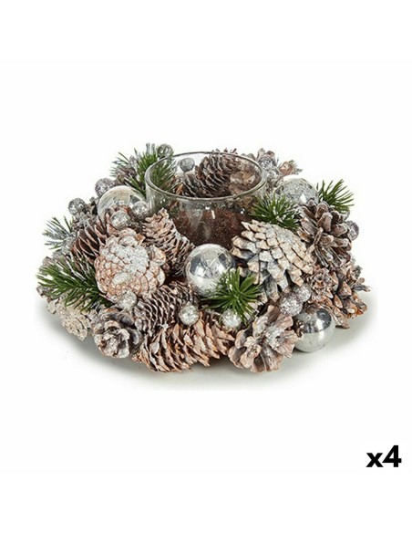 Bougeoirs de Noël Blanc Transparent Argenté verre Plastique 19 x 9 x 19 cm (4 Unités)